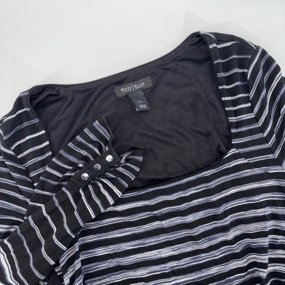 White House Black‎ Market Striped Ruched Sheath Dress Black White Square Neck L